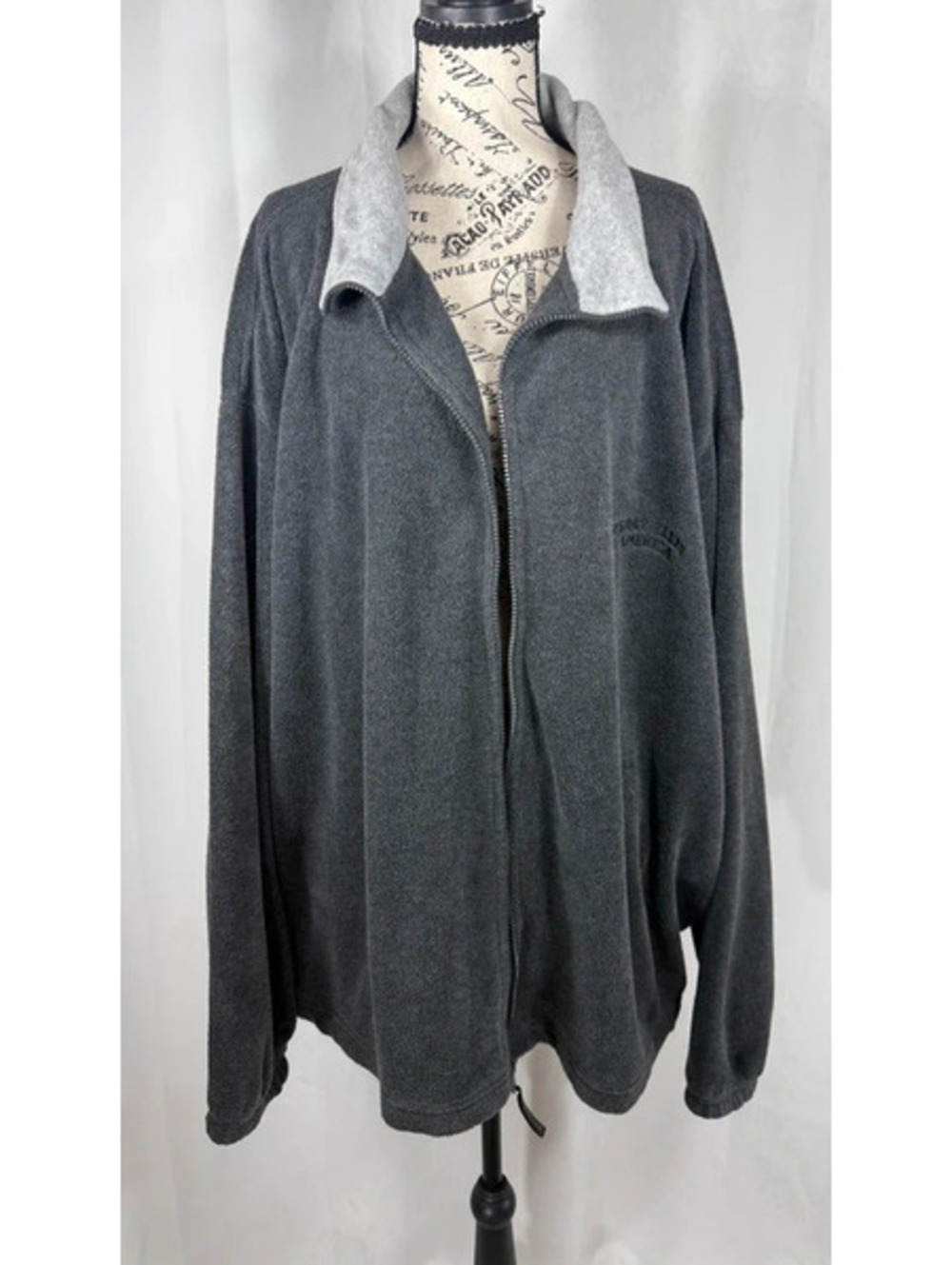 Perry Ellis America Fleece Jacket Full Zip Grey Contrast Collar Mens 4X Cozy